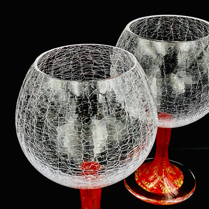 Sakata Jinnai (Jin) Handmade Blown Glass Red Gold Painted Gold Leaf Gold Painted Shinjinmon Glass Wine Glasses Set of 2 #232