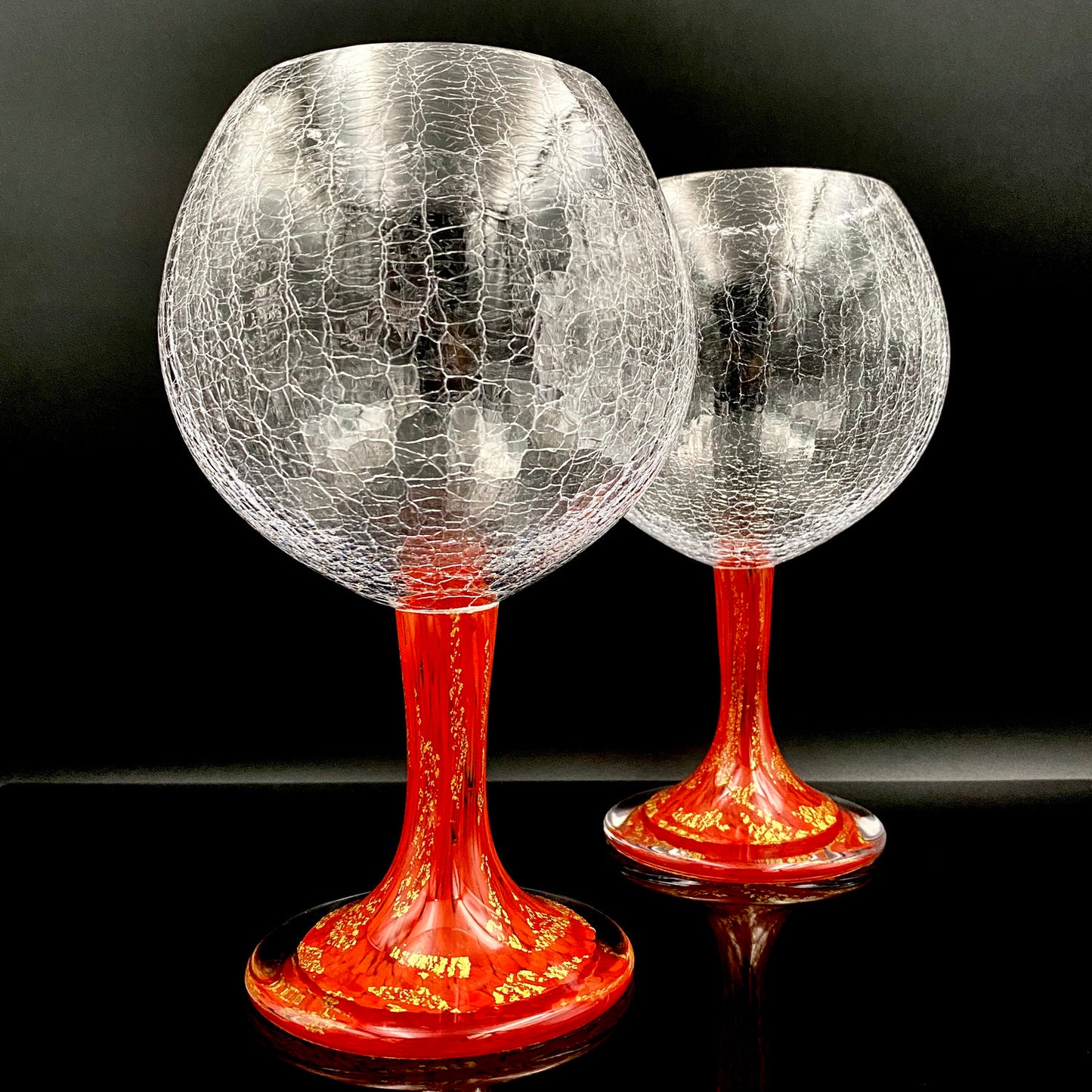Sakata Jinnai (Jin) Handmade Blown Glass Red Gold Painted Gold Leaf Gold Painted Shinjinmon Glass Wine Glasses Set of 2 #232