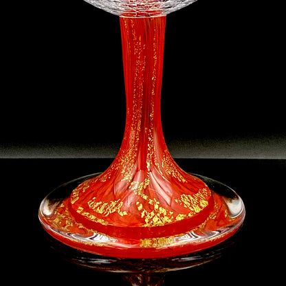 Sakata Jinnai (Jin) Handmade Blown Glass Red Gold Painted Gold Leaf Gold Painted Shinjinmon Glass Wine Glasses Set of 2 #232