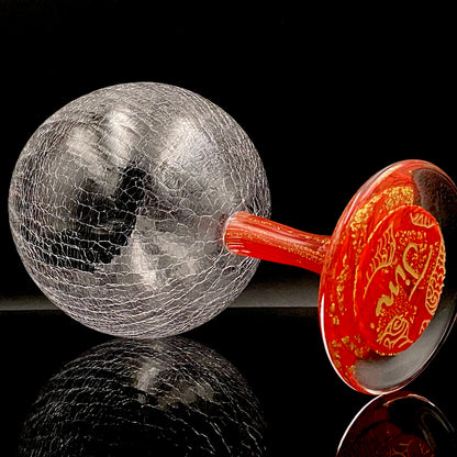 Sakata Jinnai (Jin) Handmade Blown Glass Red Gold Painted Gold Leaf Gold Painted Shinjinmon Glass Wine Glasses Set of 2 #232