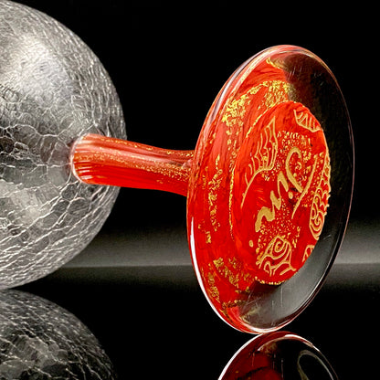 Sakata Jinnai (Jin) Handmade Blown Glass Red Gold Painted Gold Leaf Gold Painted Shinjinmon Glass Wine Glasses Set of 2 #232