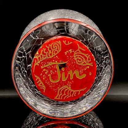 Sakata Jinnai (Jin) Handmade Blown Glass Red Gold Painted Gold Leaf Gold Painted Shinjinmon Glass Wine Glasses Set of 2 #232