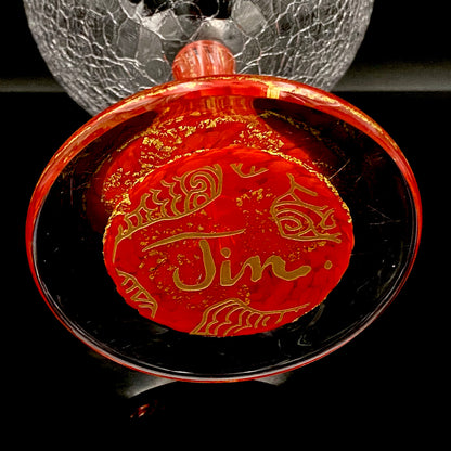 Sakata Jinnai (Jin) Handmade Blown Glass Red Gold Painted Gold Leaf Gold Painted Shinjinmon Glass Wine Glasses Set of 2 #232