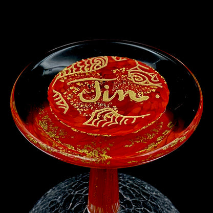 Sakata Jinnai (Jin) Handmade Blown Glass Red Gold Painted Gold Leaf Gold Painted Shinjinmon Glass Wine Glasses Set of 2 #232