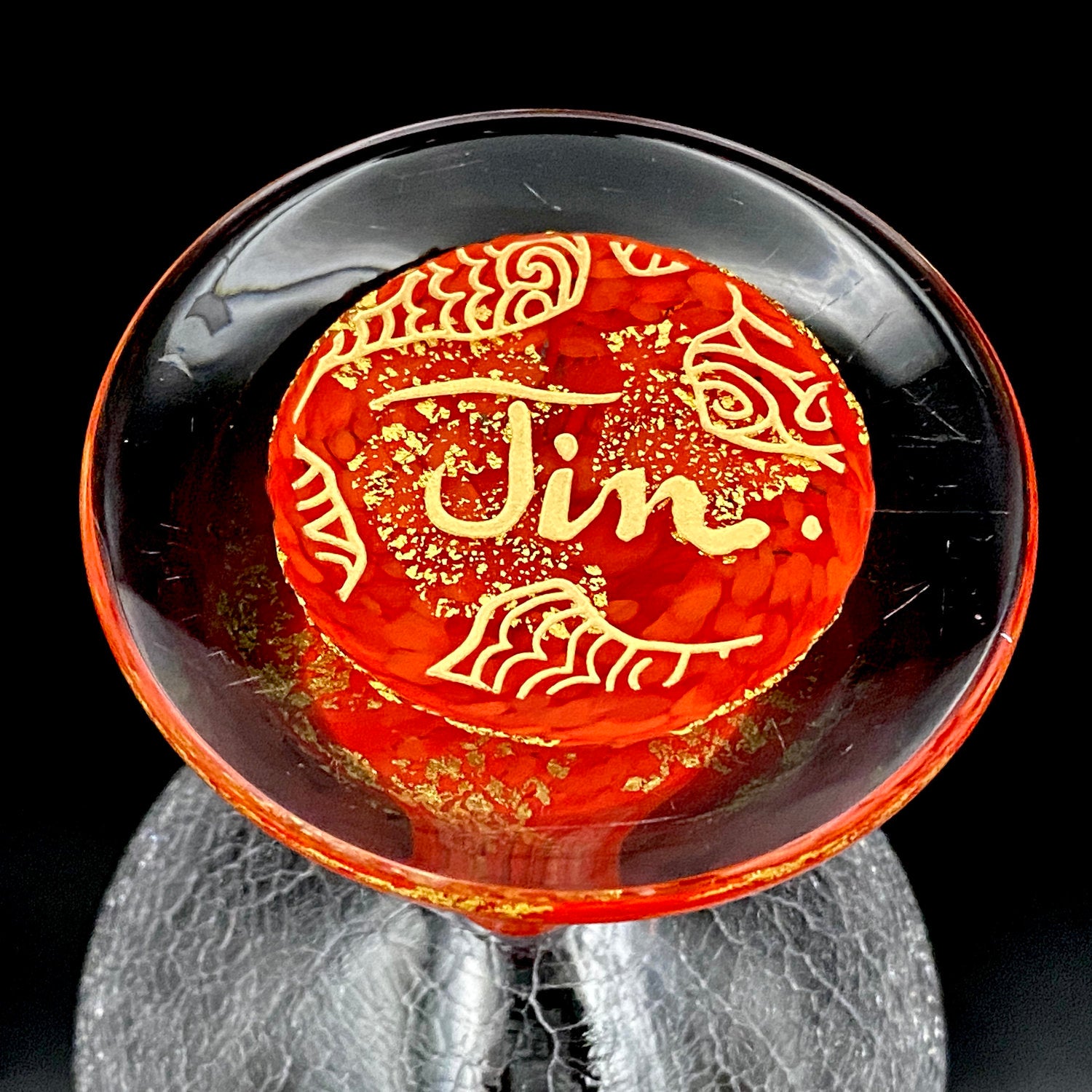 坂田 甚内（Jin）作 手吹き硝子 赤金彩 金箔 金彩 玻璃盃深甚紋 ワイン