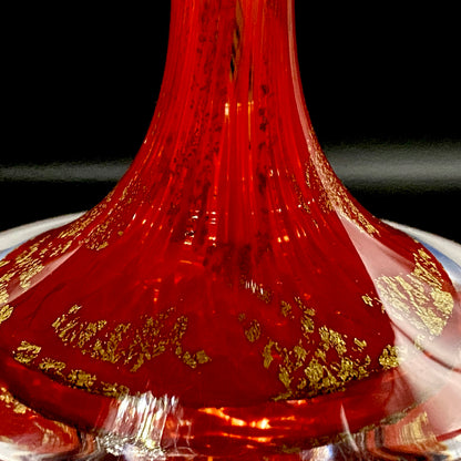 Sakata Jinnai (Jin) Handmade Blown Glass Red Gold Painted Gold Leaf Gold Painted Shinjinmon Glass Wine Glasses Set of 2 #232