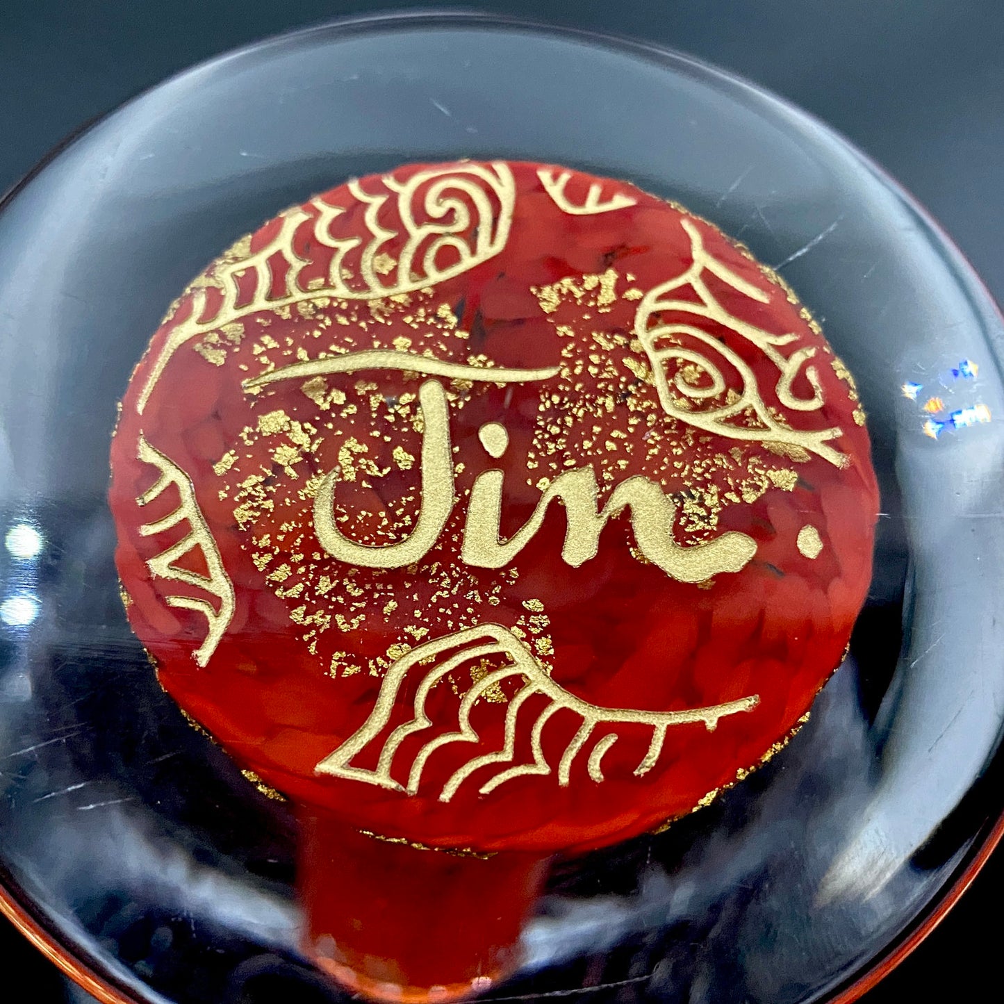 Sakata Jinnai (Jin) Handmade Blown Glass Red Gold Painted Gold Leaf Gold Painted Shinjinmon Glass Wine Glasses Set of 2 #232