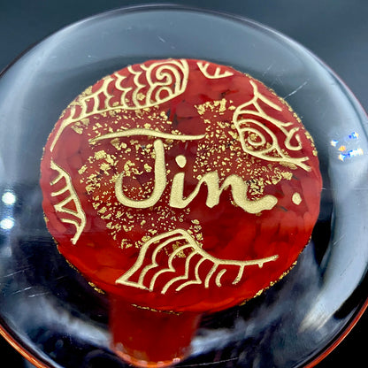 Sakata Jinnai (Jin) Handmade Blown Glass Red Gold Painted Gold Leaf Gold Painted Shinjinmon Glass Wine Glasses Set of 2 #232