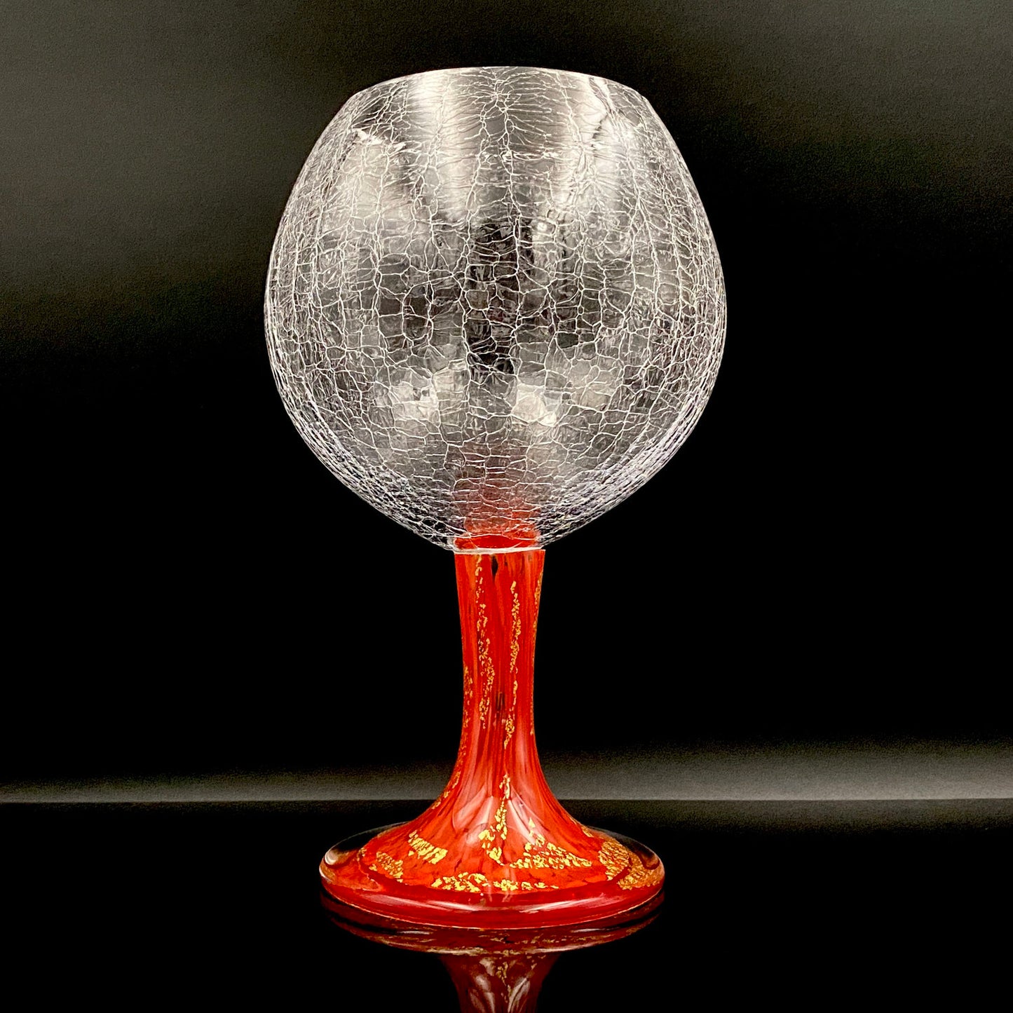 Sakata Jinnai (Jin) Handmade Blown Glass Red Gold Painted Gold Leaf Gold Painted Shinjinmon Glass Wine Glasses Set of 2 #232