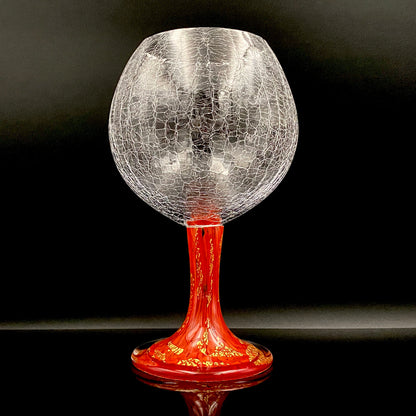 Sakata Jinnai (Jin) Handmade Blown Glass Red Gold Painted Gold Leaf Gold Painted Shinjinmon Glass Wine Glasses Set of 2 #232