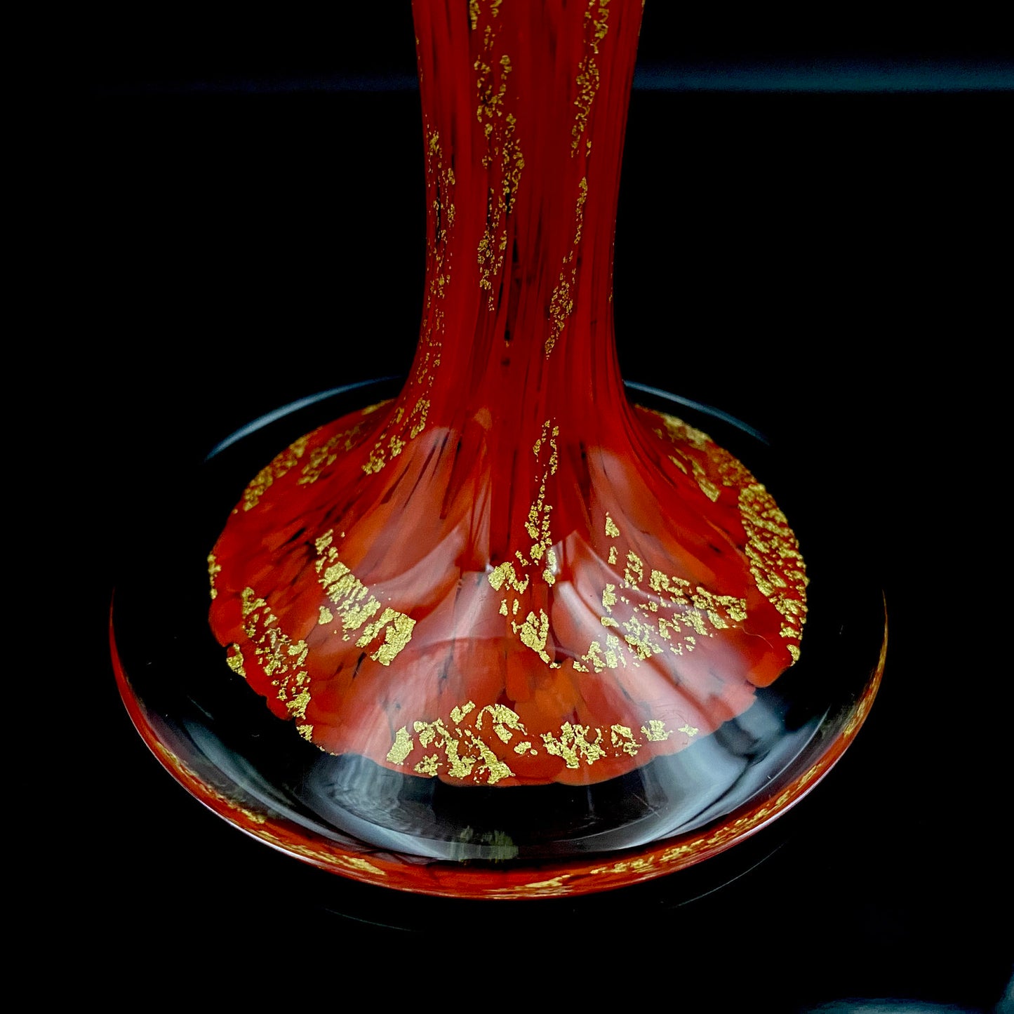 Sakata Jinnai (Jin) Handmade Blown Glass Red Gold Painted Gold Leaf Gold Painted Shinjinmon Glass Wine Glasses Set of 2 #232