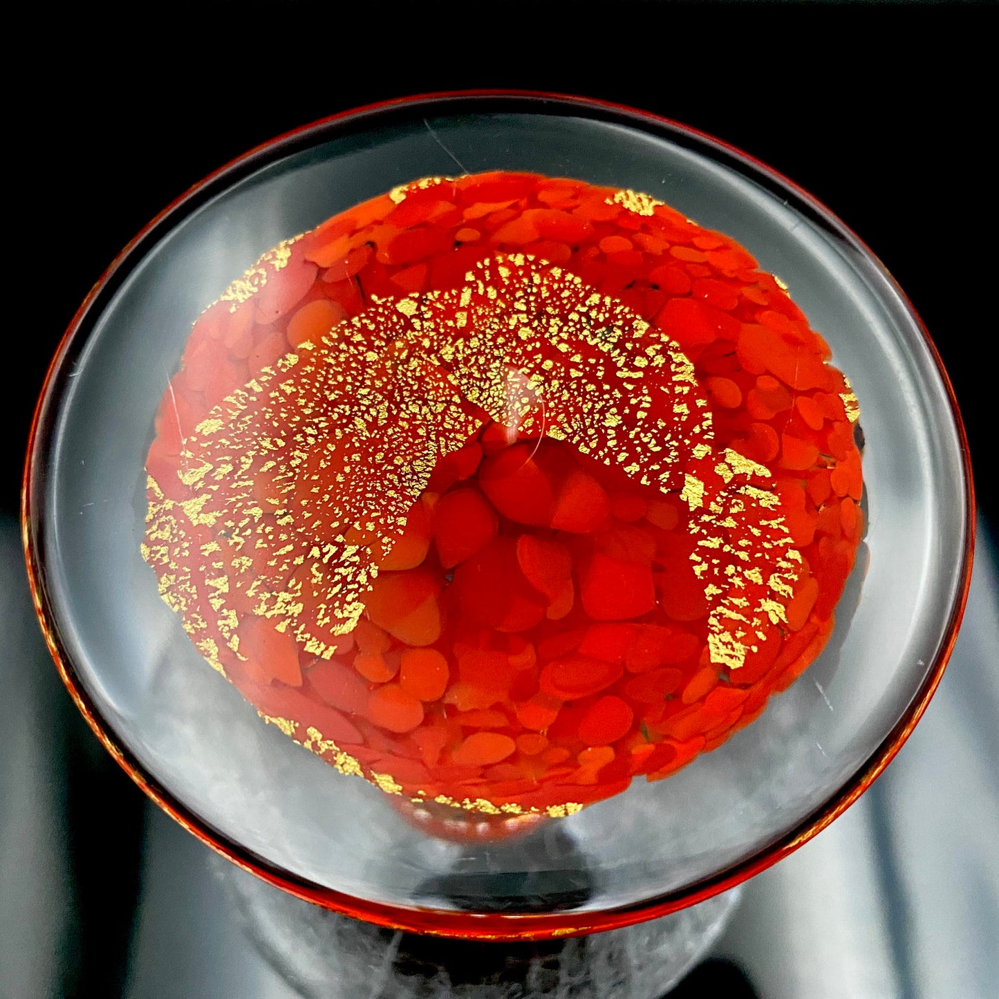 Sakata Jinnai (Jin) Handmade Blown Glass Red Gold Painted Gold Leaf Gold Painted Shinjinmon Glass Wine Glasses Set of 2 #232