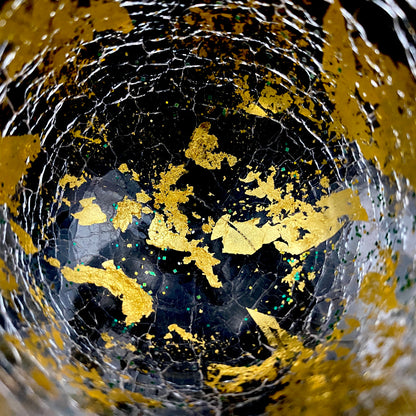 加守田章二門下 坂田 甚内（Jin）作 箔葉玻璃深甚紋 赤金彩 手吹き硝子 揺動酒盃 #245