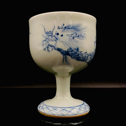 Teruko Nakamura, President of Hokkaido Ceramics Association, Full Member of Japan Kōgei Association - Sometsuke Flying Dragon-motif Bajouhai (High-footed Cup), Fuji Kiln #239