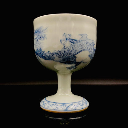 Teruko Nakamura, President of Hokkaido Ceramics Association, Full Member of Japan Kōgei Association - Sometsuke Flying Dragon-motif Bajouhai (High-footed Cup), Fuji Kiln #239