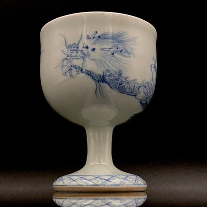 Teruko Nakamura, President of Hokkaido Ceramics Association, Full Member of Japan Kōgei Association - Sometsuke Flying Dragon-motif Bajouhai (High-footed Cup), Fuji Kiln #239