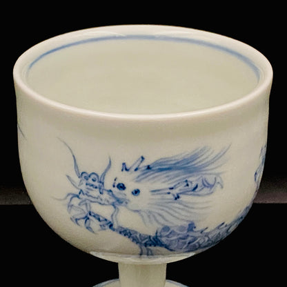 Teruko Nakamura, President of Hokkaido Ceramics Association, Full Member of Japan Kōgei Association - Sometsuke Flying Dragon-motif Bajouhai (High-footed Cup), Fuji Kiln #239
