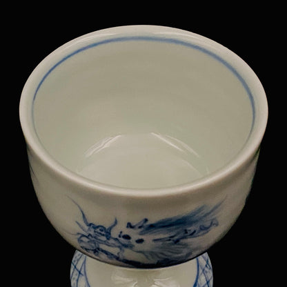 Teruko Nakamura, President of Hokkaido Ceramics Association, Full Member of Japan Kōgei Association - Sometsuke Flying Dragon-motif Bajouhai (High-footed Cup), Fuji Kiln #239