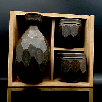 Tokoname City Intangible Cultural Property Holder, Yohei Konishi, Shu-dei Neriage Genshin-sai Sake Set (Sake Bottle and Cups) #249