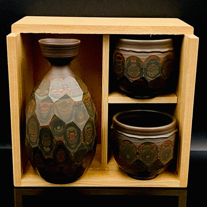 Tokoname City Intangible Cultural Property Holder, Yohei Konishi, Shu-dei Neriage Genshin-sai Sake Set (Sake Bottle and Cups) #249