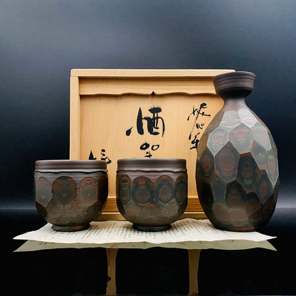 Tokoname City Intangible Cultural Property Holder, Yohei Konishi, Shu-dei Neriage Genshin-sai Sake Set (Sake Bottle and Cups) #249