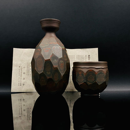 Tokoname City Intangible Cultural Property Holder, Yohei Konishi, Shu-dei Neriage Genshin-sai Sake Set (Sake Bottle and Cups) #249