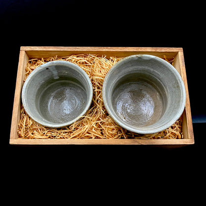 Tatsuzo Shimaoka (Living National Treasure) 1961 15th Anniversary Work "Roar of a New Star" Jomon Inlay Pair of Teacups, Sake Set, Rock Glasses (2-piece set) #253