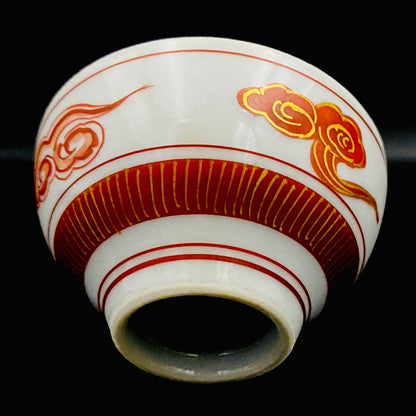 九谷焼 園江久雄堂 峯久 造 赤絵金彩 仁清写 鳳凰文 細密描画 金彩 赤絵 ぐい呑 ショットグラス #226