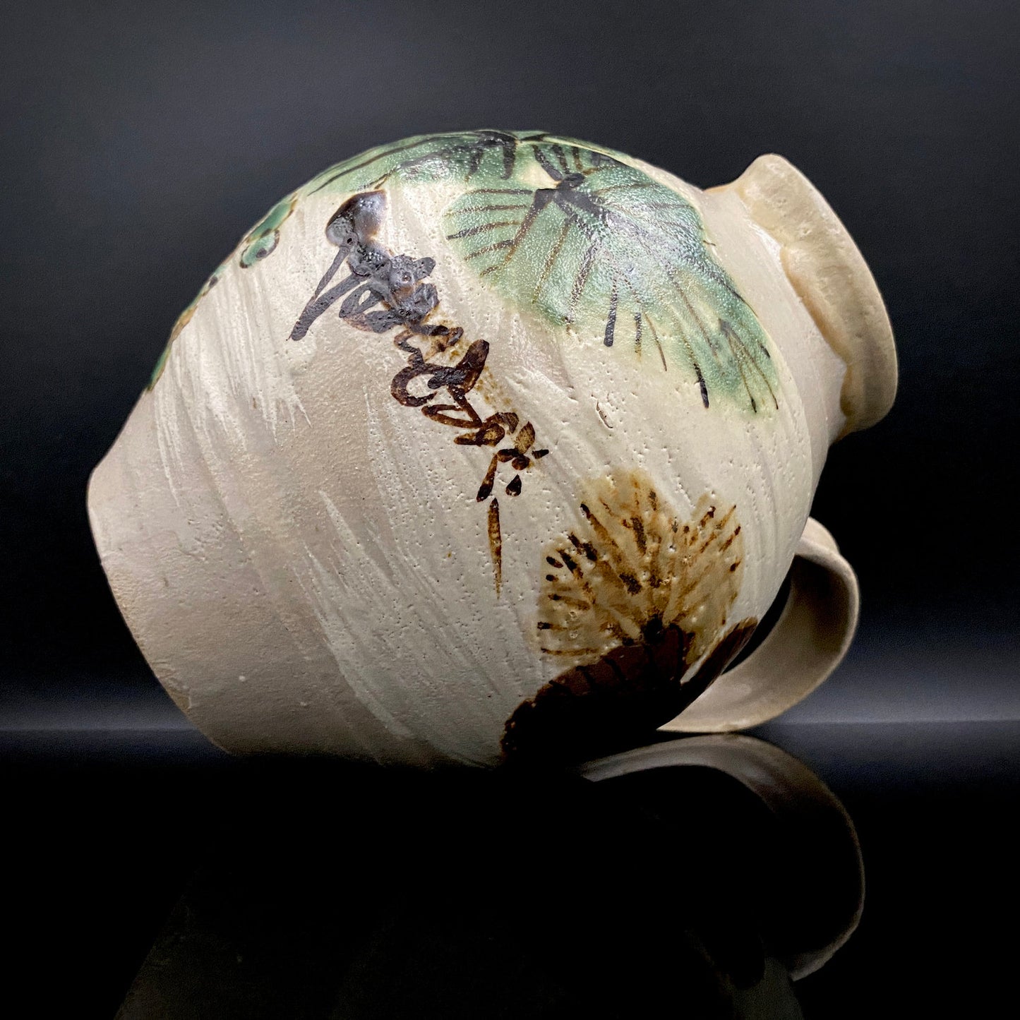 伝統工芸展受賞作家 武田 敏男 作 鉄絵緑彩葡萄文 ピッチャー、ヴィンテージ プレミアム ウォータージャグ、徳田八十吉師事 #250