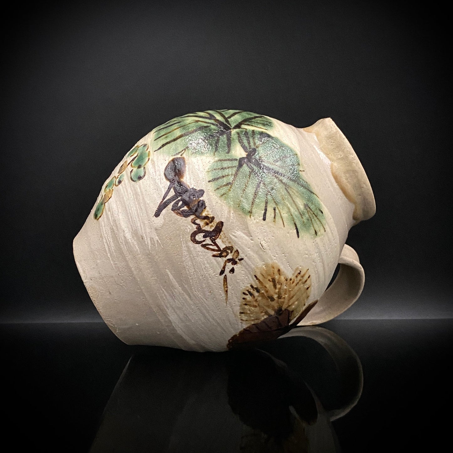 伝統工芸展受賞作家 武田 敏男 作 鉄絵緑彩葡萄文 ピッチャー、ヴィンテージ プレミアム ウォータージャグ、徳田八十吉師事 #250