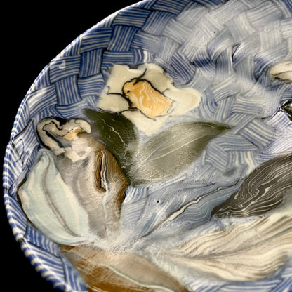 Hiroshima Prefecture Important Intangible Cultural Property Holder, Yasuhide Uchida, Mature Later Period, 1984 Masterpiece, Lost Legendary Technique "Hyori-Kantsu Nishiki-Neriage-de", White Camellia Design Tall-Footed Dish #258