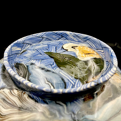 Hiroshima Prefecture Important Intangible Cultural Property Holder, Yasuhide Uchida, Mature Later Period, 1984 Masterpiece, Lost Legendary Technique "Hyori-Kantsu Nishiki-Neriage-de", White Camellia Design Tall-Footed Dish #258