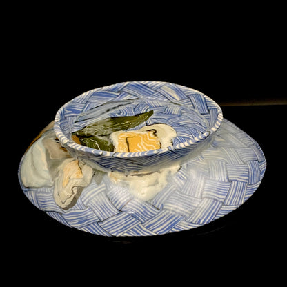 Hiroshima Prefecture Important Intangible Cultural Property Holder, Yasuhide Uchida, Mature Later Period, 1984 Masterpiece, Lost Legendary Technique "Hyori-Kantsu Nishiki-Neriage-de", White Camellia Design Tall-Footed Dish #258