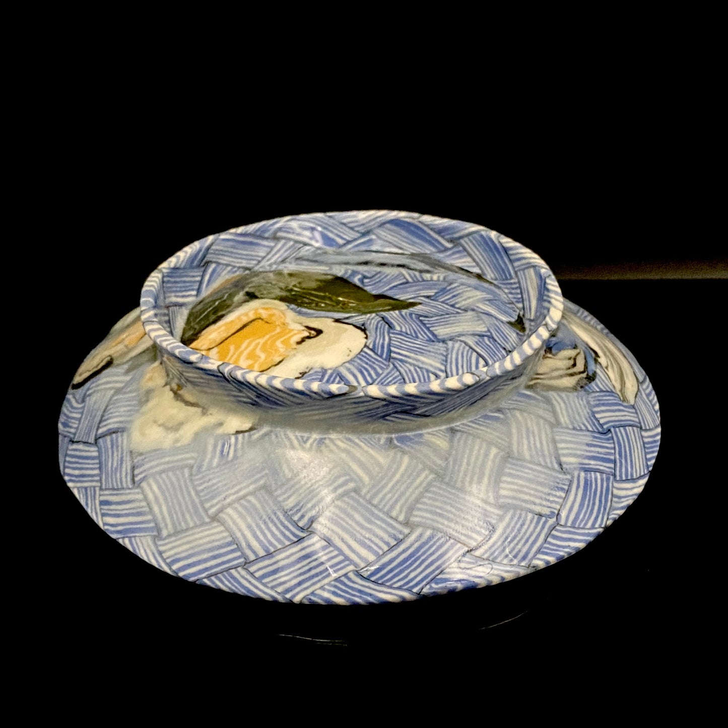 Hiroshima Prefecture Important Intangible Cultural Property Holder, Yasuhide Uchida, Mature Later Period, 1984 Masterpiece, Lost Legendary Technique "Hyori-Kantsu Nishiki-Neriage-de", White Camellia Design Tall-Footed Dish #258