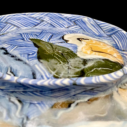 Hiroshima Prefecture Important Intangible Cultural Property Holder, Yasuhide Uchida, Mature Later Period, 1984 Masterpiece, Lost Legendary Technique "Hyori-Kantsu Nishiki-Neriage-de", White Camellia Design Tall-Footed Dish #258