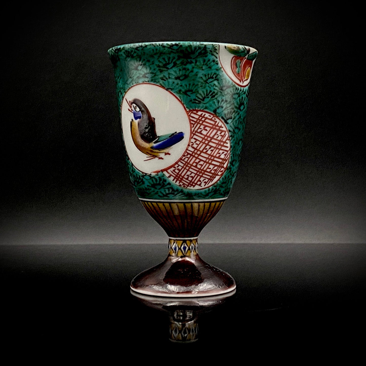 日本伝統工芸展受賞作家 松浦 慎弥 作 色絵割取小紋鳥文 馬上杯 馬上盃 ジャパニーズコウゲイ テイスティンググラス #243