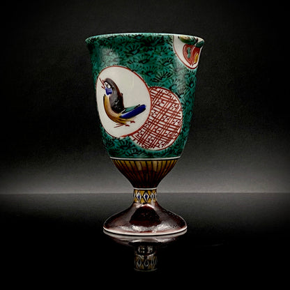 日本伝統工芸展受賞作家 松浦 慎弥 作 色絵割取小紋鳥文 馬上杯 馬上盃 ジャパニーズコウゲイ テイスティンググラス #243