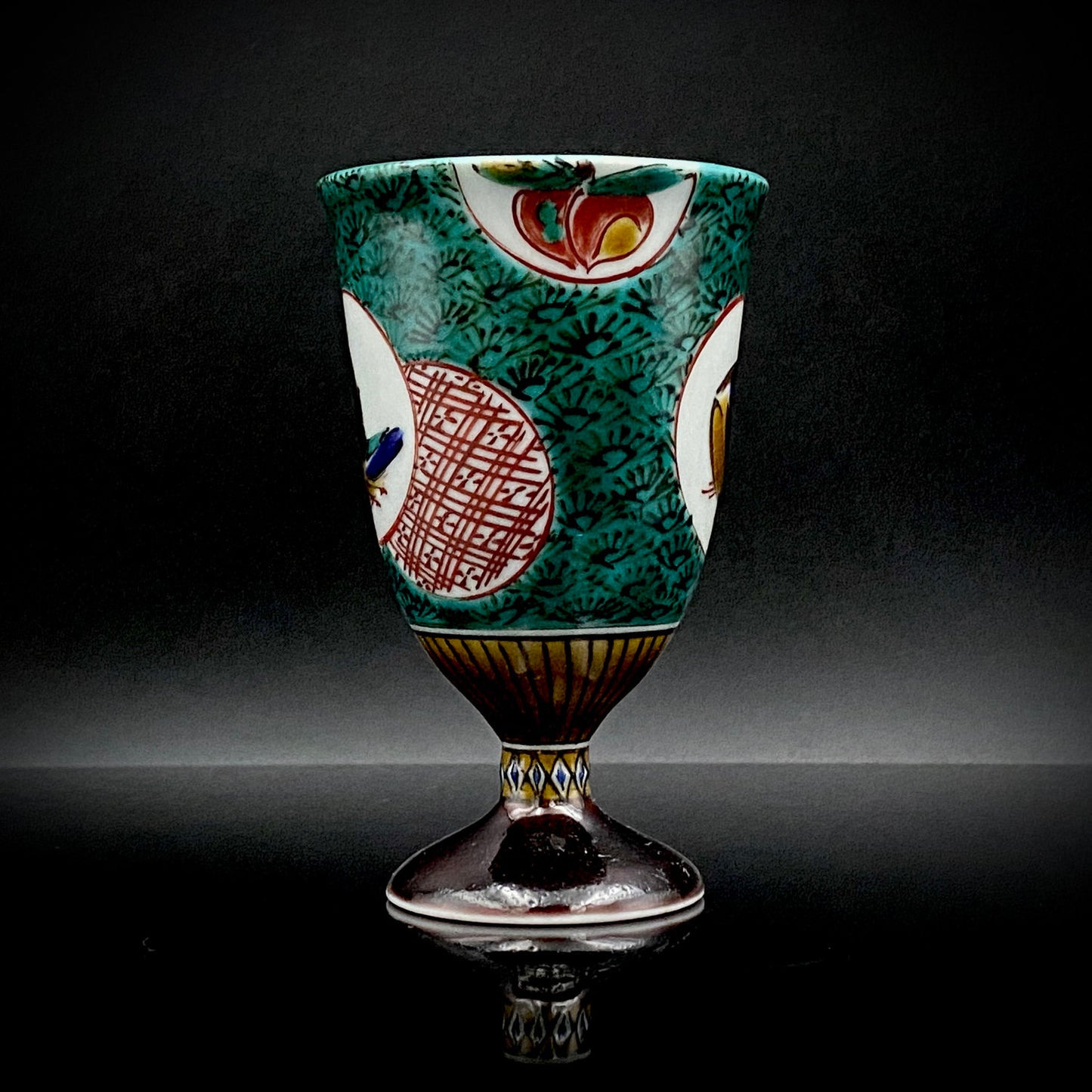 日本伝統工芸展受賞作家 松浦 慎弥 作 色絵割取小紋鳥文 馬上杯 馬上盃 ジャパニーズコウゲイ テイスティンググラス #243
