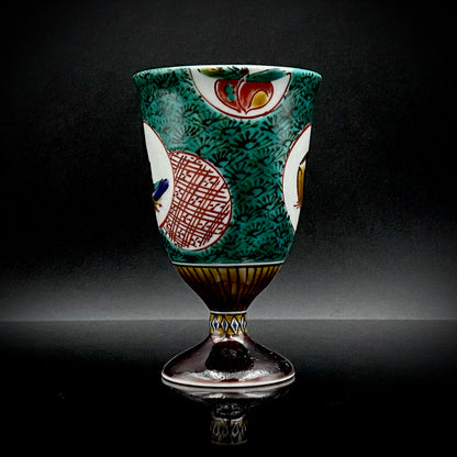 日本伝統工芸展受賞作家 松浦 慎弥 作 色絵割取小紋鳥文 馬上杯 馬上盃 ジャパニーズコウゲイ テイスティンググラス #243