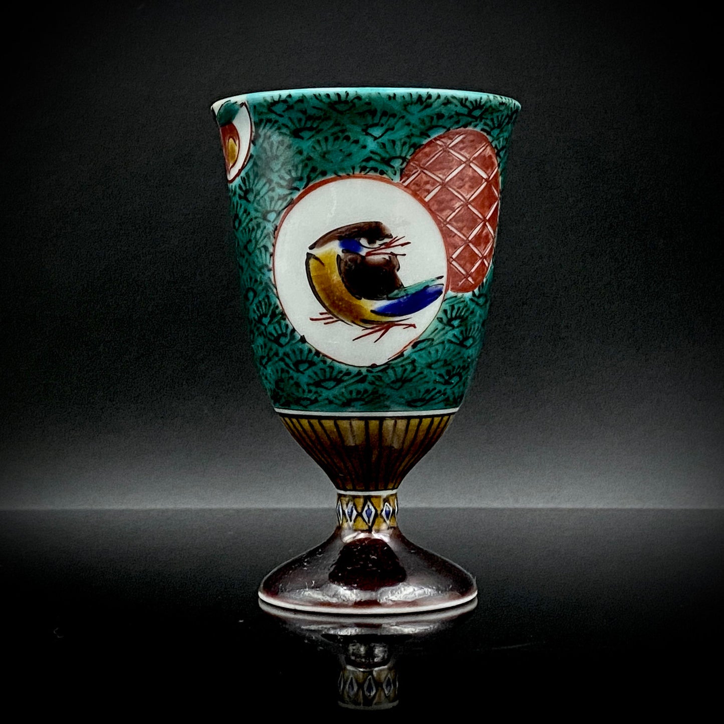 日本伝統工芸展受賞作家 松浦 慎弥 作 色絵割取小紋鳥文 馬上杯 馬上盃 ジャパニーズコウゲイ テイスティンググラス #243