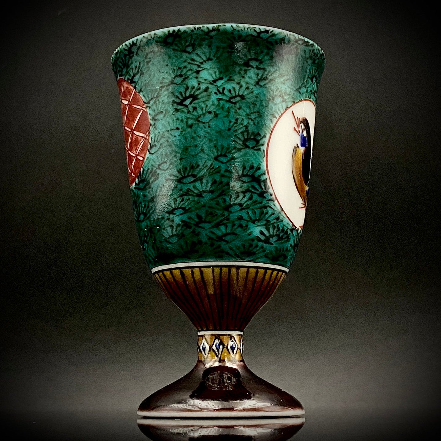 日本伝統工芸展受賞作家 松浦 慎弥 作 色絵割取小紋鳥文 馬上杯 馬上盃 ジャパニーズコウゲイ テイスティンググラス #243