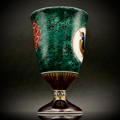 日本伝統工芸展受賞作家 松浦 慎弥 作 色絵割取小紋鳥文 馬上杯 馬上盃 ジャパニーズコウゲイ テイスティンググラス #243