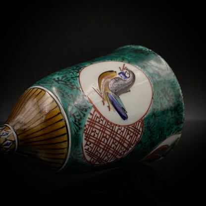 日本伝統工芸展受賞作家 松浦 慎弥 作 色絵割取小紋鳥文 馬上杯 馬上盃 ジャパニーズコウゲイ テイスティンググラス #243
