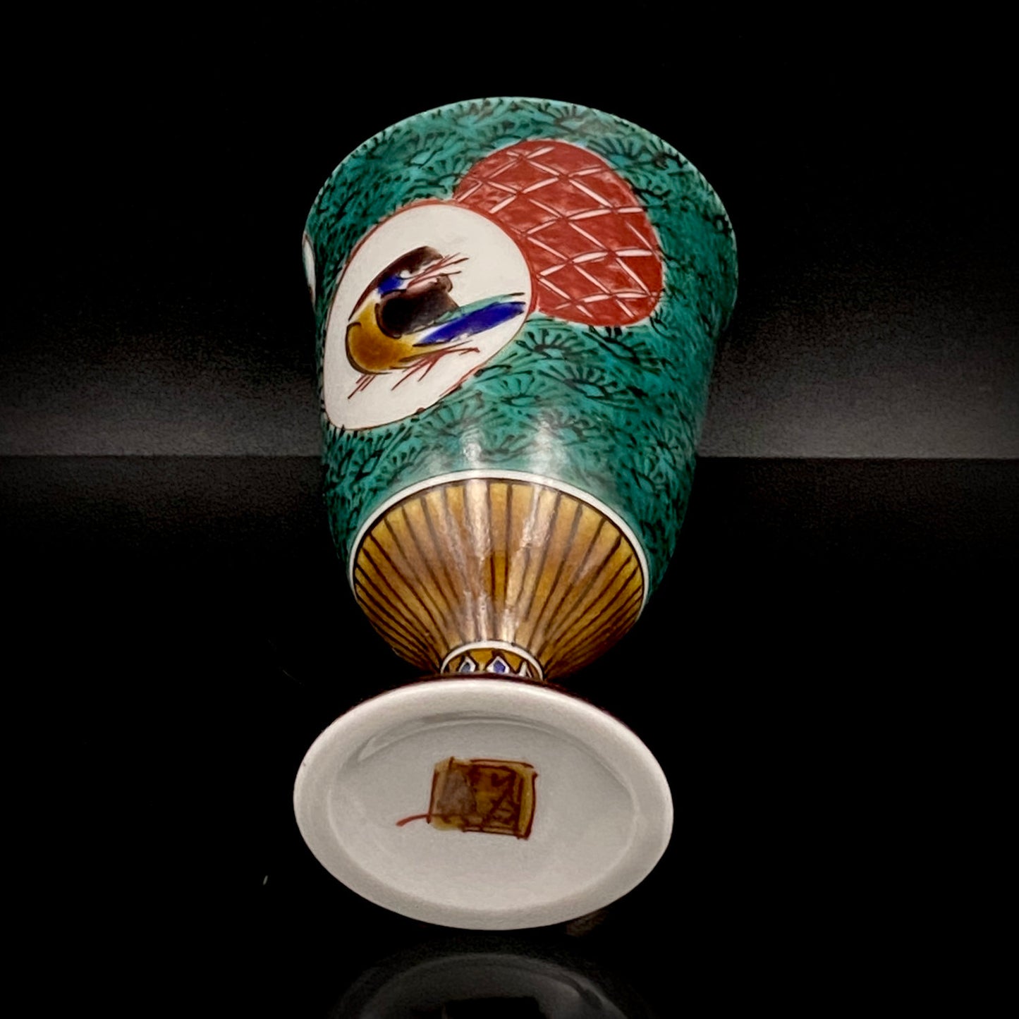 日本伝統工芸展受賞作家 松浦 慎弥 作 色絵割取小紋鳥文 馬上杯 馬上盃 ジャパニーズコウゲイ テイスティンググラス #243