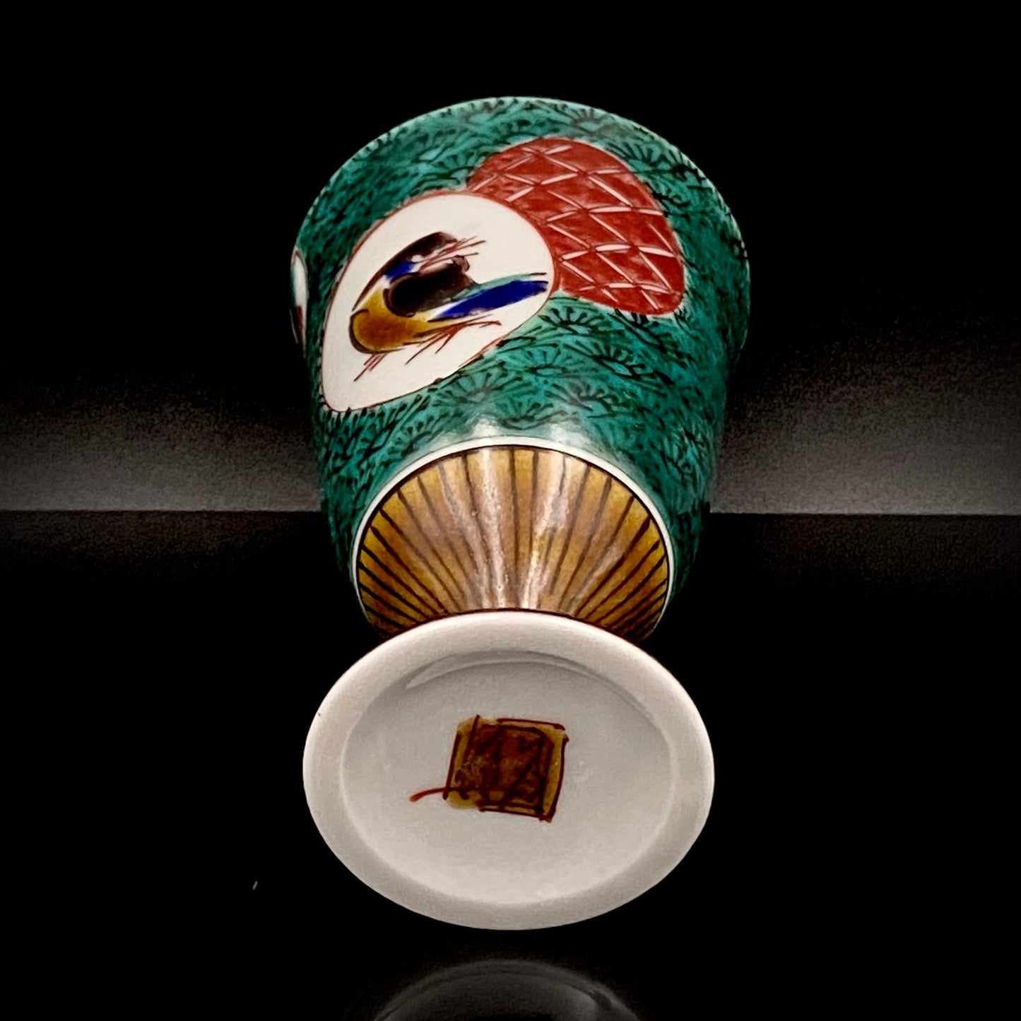 日本伝統工芸展受賞作家 松浦 慎弥 作 色絵割取小紋鳥文 馬上杯 馬上盃 ジャパニーズコウゲイ テイスティンググラス #243