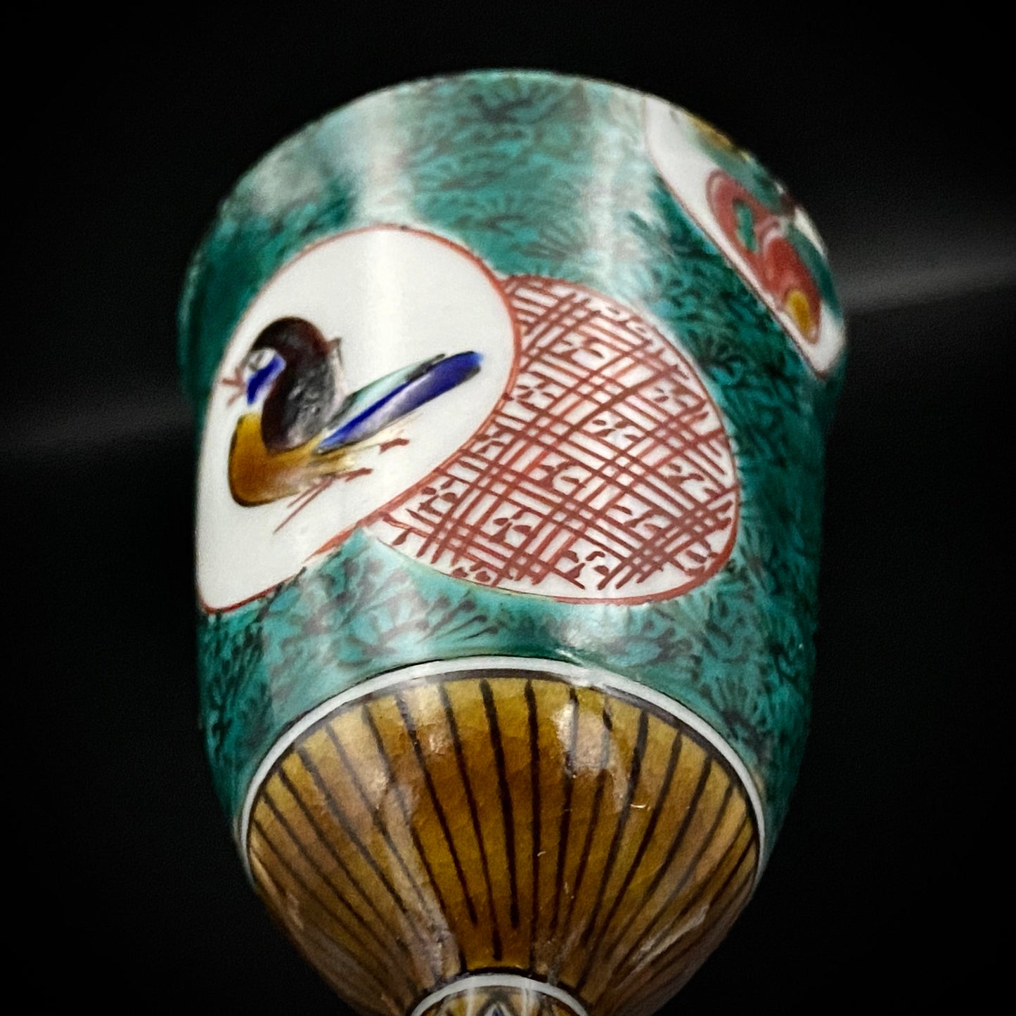 日本伝統工芸展受賞作家 松浦 慎弥 作 色絵割取小紋鳥文 馬上杯 馬上盃 ジャパニーズコウゲイ テイスティンググラス #243