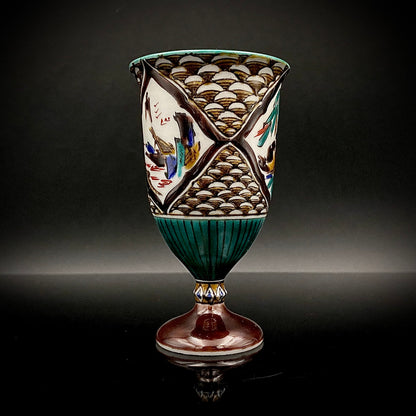 日本伝統工芸展受賞作家 松浦 慎弥 作 色絵割取馬上杯 風景鷹鳥鎮座人物文 馬上杯 馬上盃 ジャパニーズコウゲイ テイスティンググラス #244