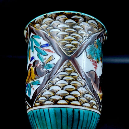 日本伝統工芸展受賞作家 松浦 慎弥 作 色絵割取馬上杯 風景鷹鳥鎮座人物文 馬上杯 馬上盃 ジャパニーズコウゲイ テイスティンググラス #244
