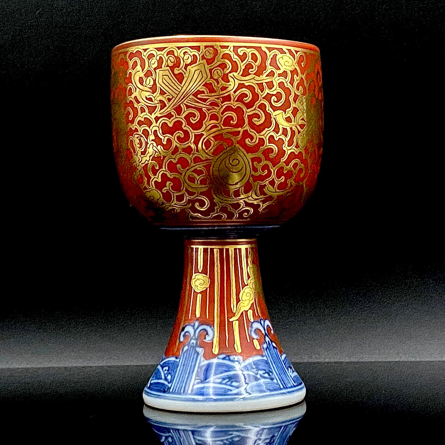 皇室献上作家 山本 芳岳 特別最上位作 九谷焼 赤地金襴雲龍文 酒器