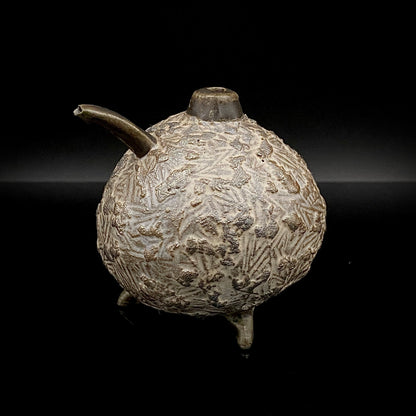 サントリー美術館大賞展入選作家 北川 宏幸 作 焼〆打刻紋三足水滴 洋酒用ウォータードロッパー、ウィスキードロッパー #264
